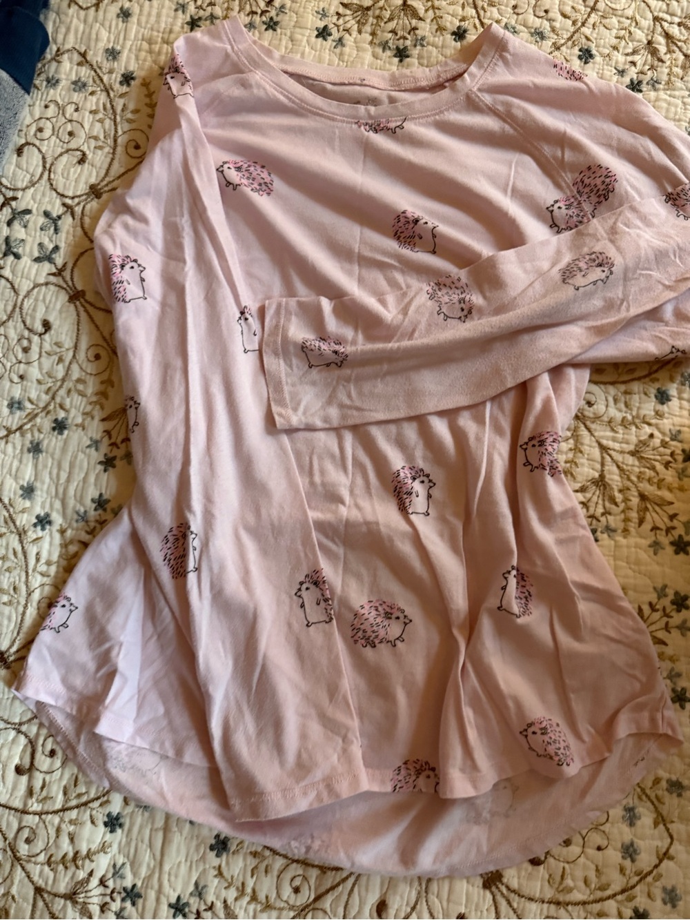 Justice Pink Hedgehog Print Long Sleeve Pajama Top
